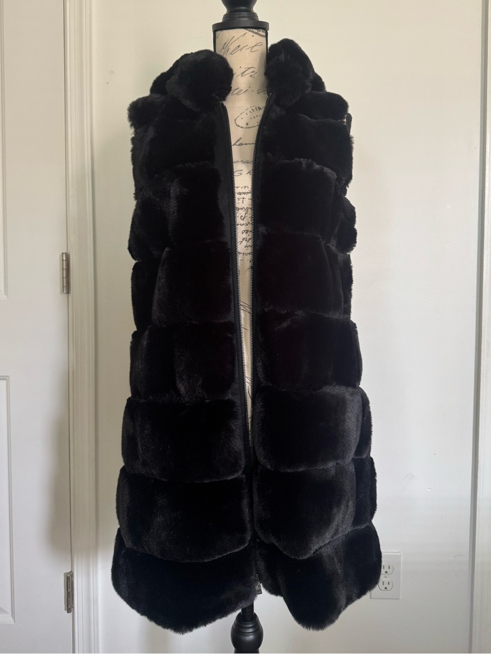 Black Faux Fur Long Vest